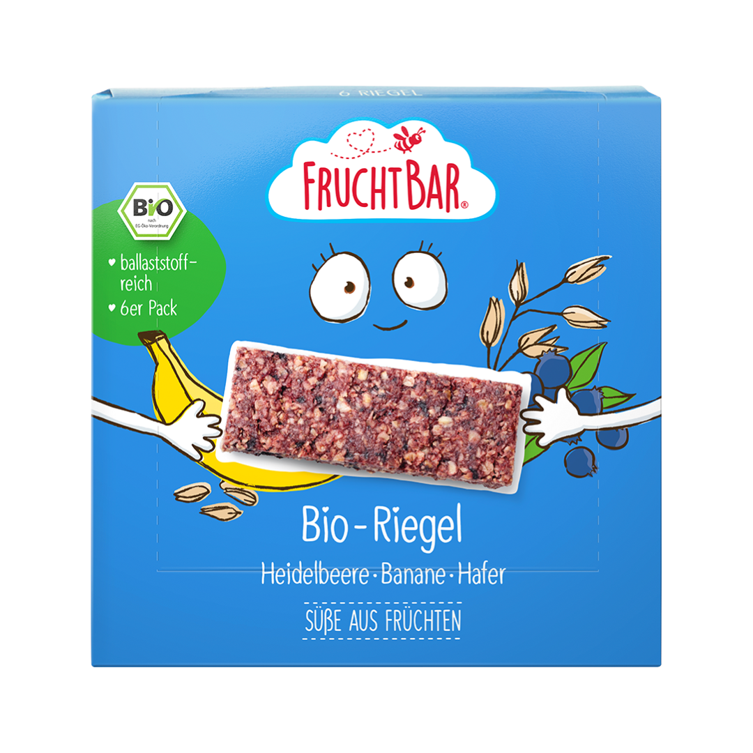 FruchtBar Bio Riegel myrtille banane avoine barre bio pièce
