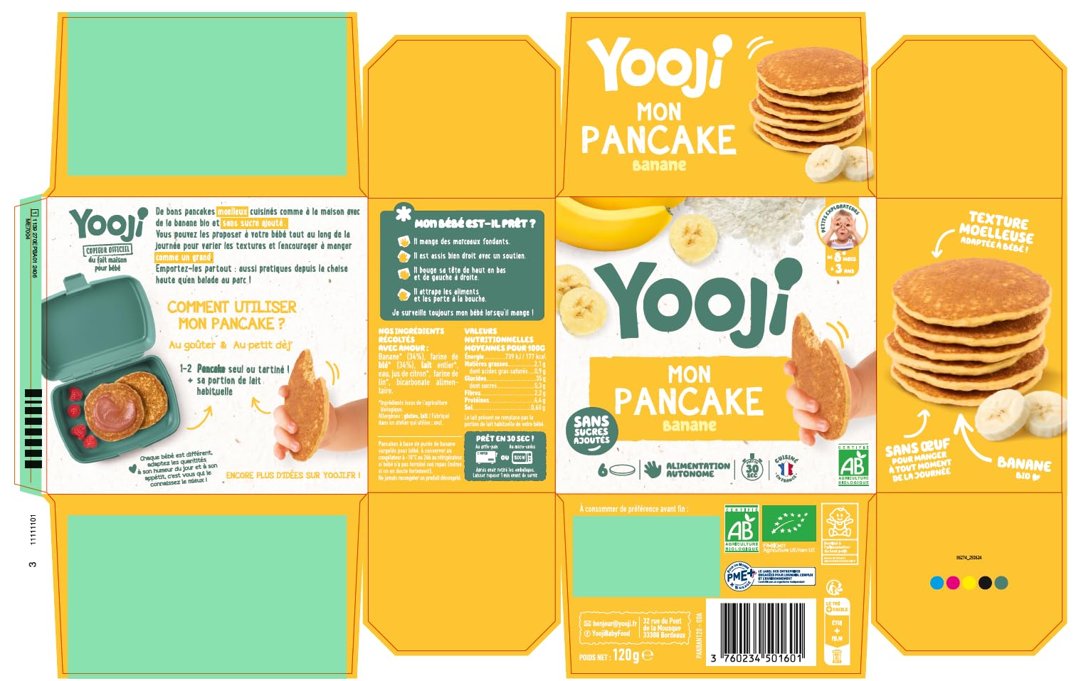 Yooji Pancakes pancake banane bio 8 mois 3x120g 9 goûters