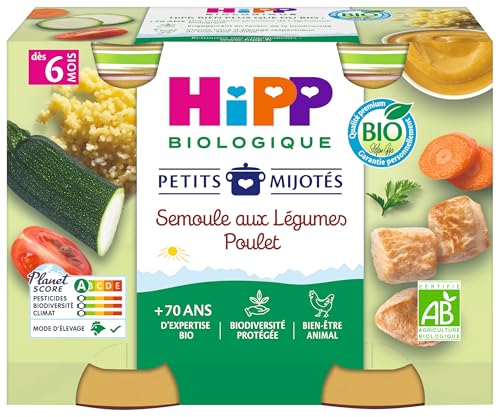 HiPP Menus du midi semoule légumes poulet pot 2x190g