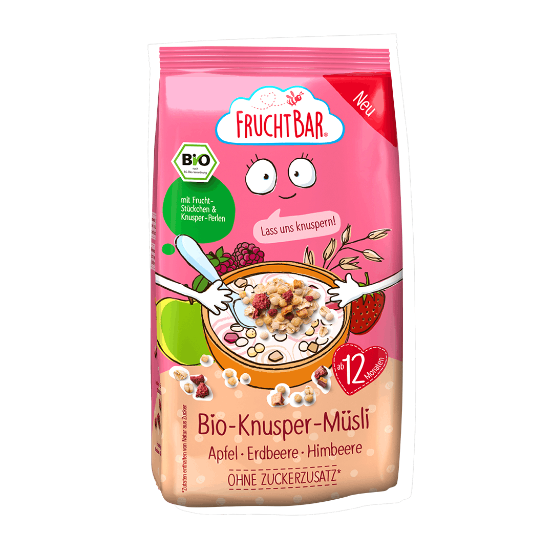 FruchtBar Bio Frühstück Knusper Muesli céréales pomme fraise