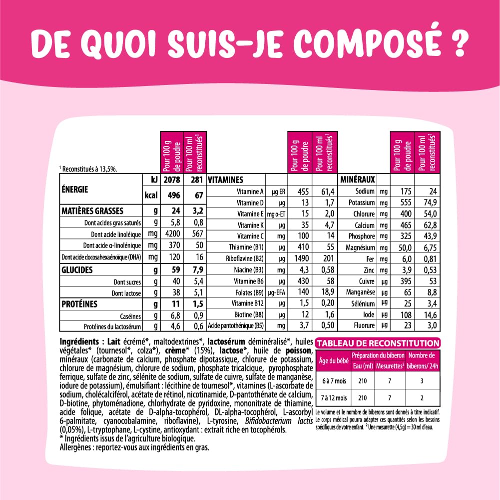 France Bébé Bio lait 2ème âge en poudre 800g sans huile de palme