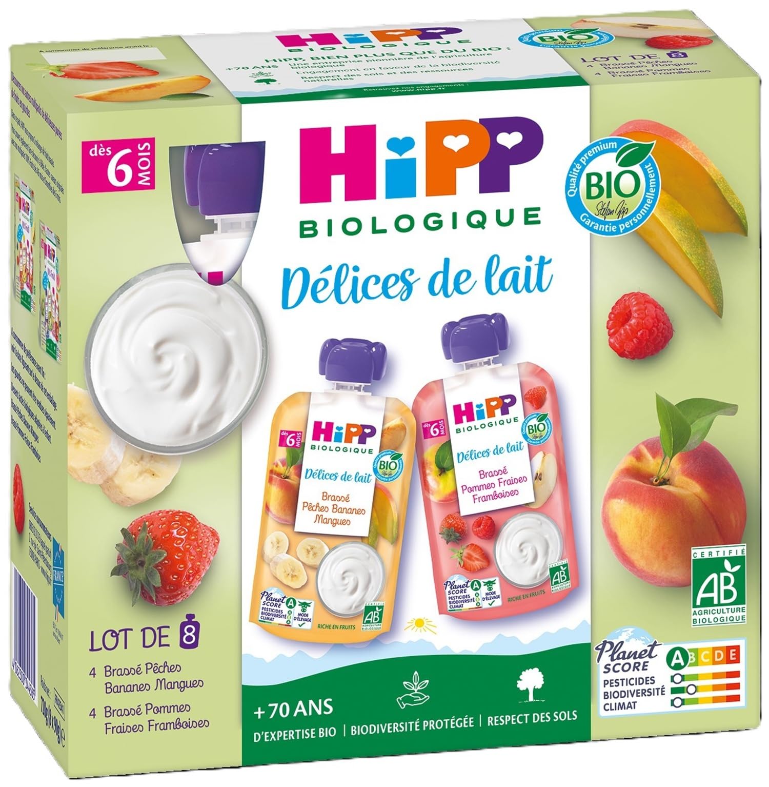 HiPP Délices de Lait Brassés Gourde Bébé 8x90g 2 parfums