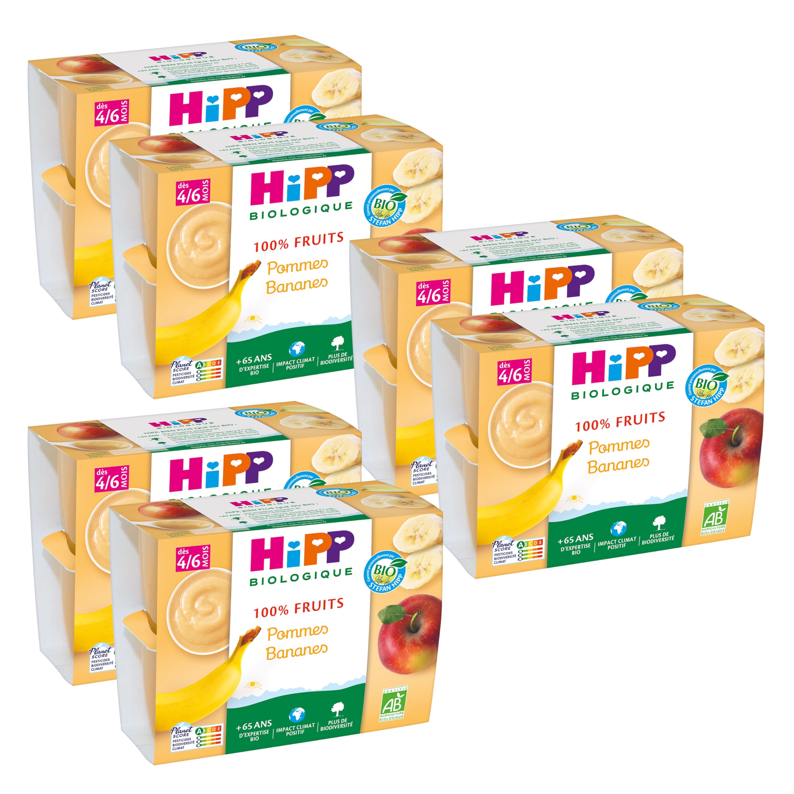 HiPP Fruits Pommes Compote Bébé 6x4x100g Bio Sans Sucres
