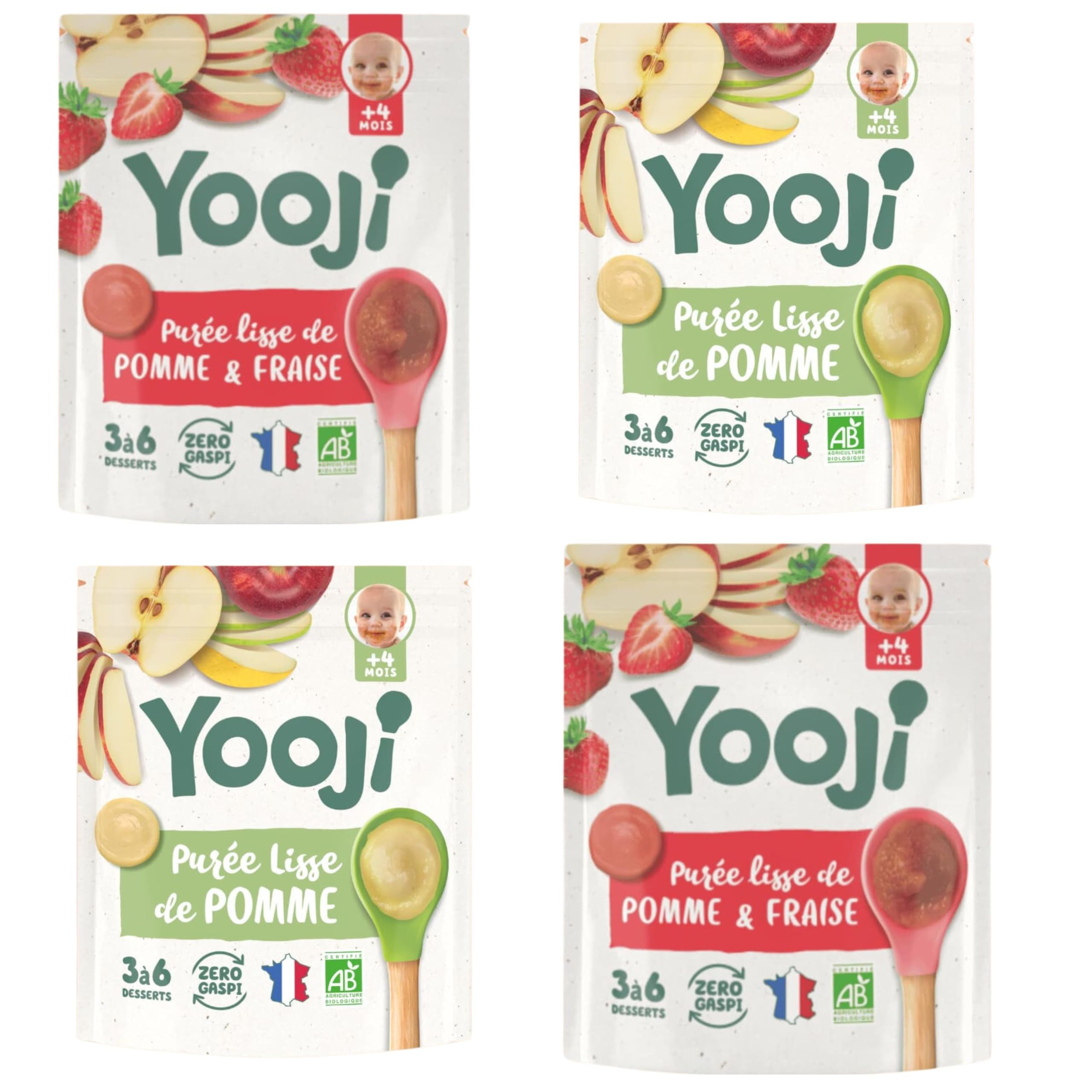 Yooji Purée lisse pomme dessert bébé bio 4 mois 4x300g
