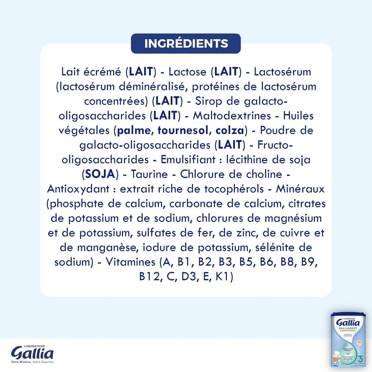 Gallia Galliagest lait croissance poudre 12 mois 3x900g