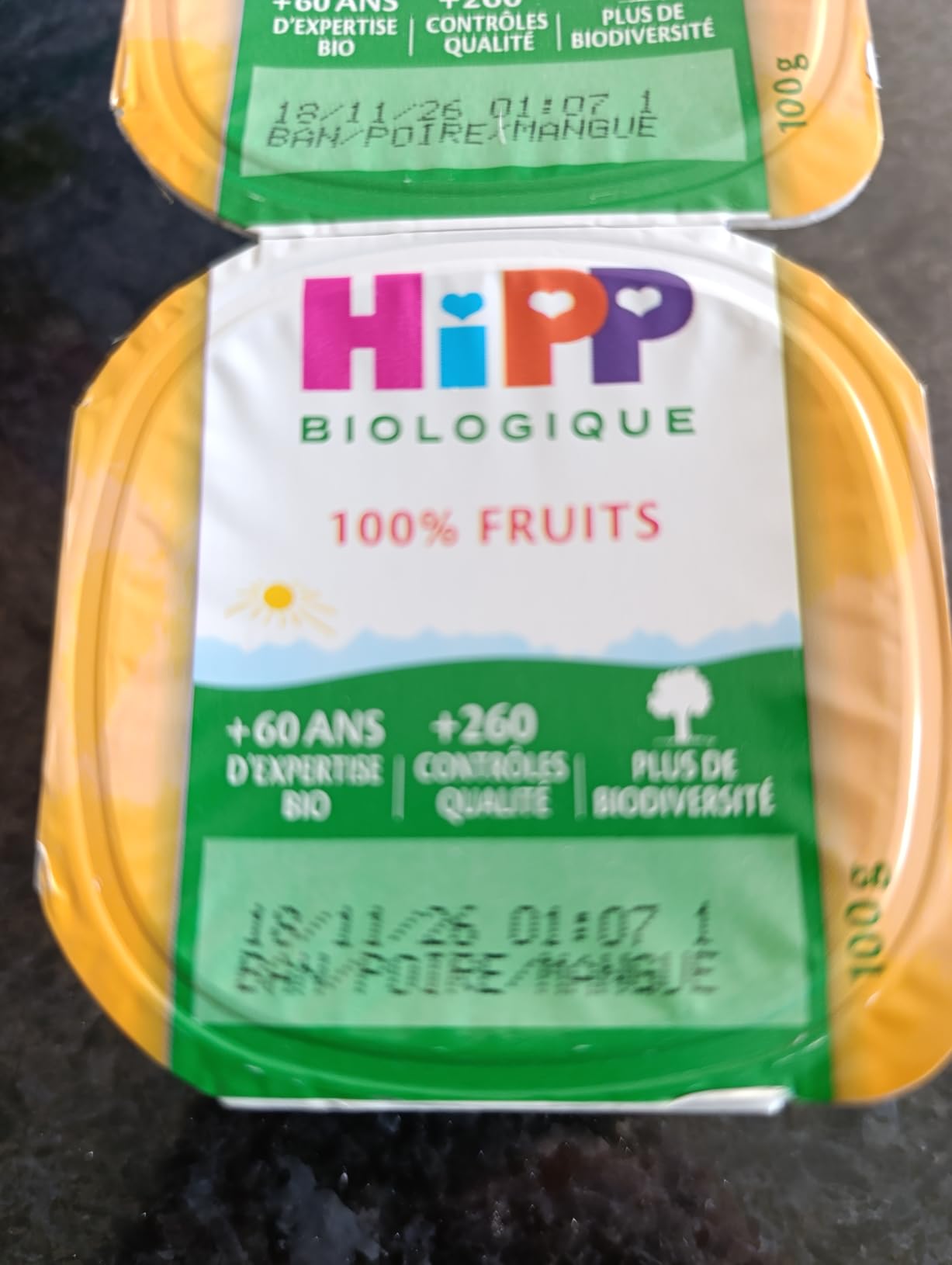 HiPP Fruits en coupelles Bananes Poires Mangues 4x100g bio