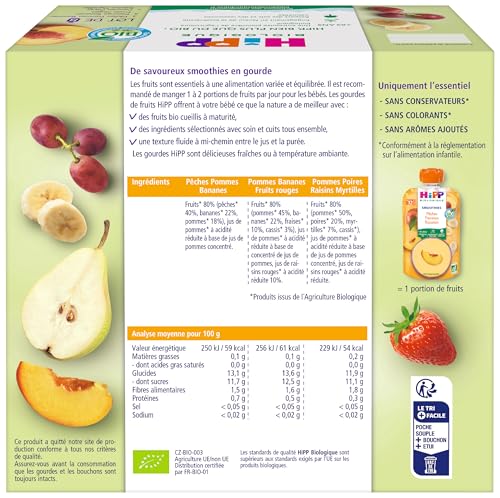 HiPP Smoothies gourde fruits 12 mois 32x120ml 3 parfums bio