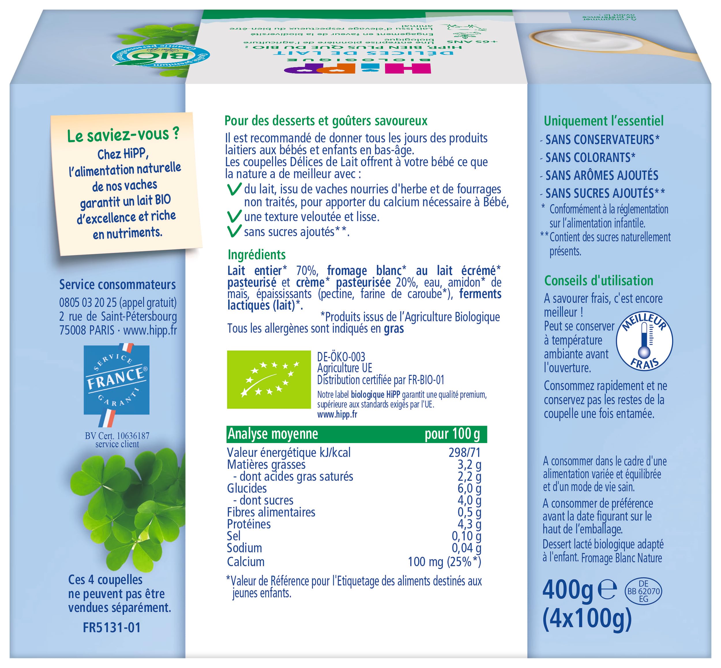 HiPP Délices de Lait Fromage Blanc dessert bébé 6x4x100g