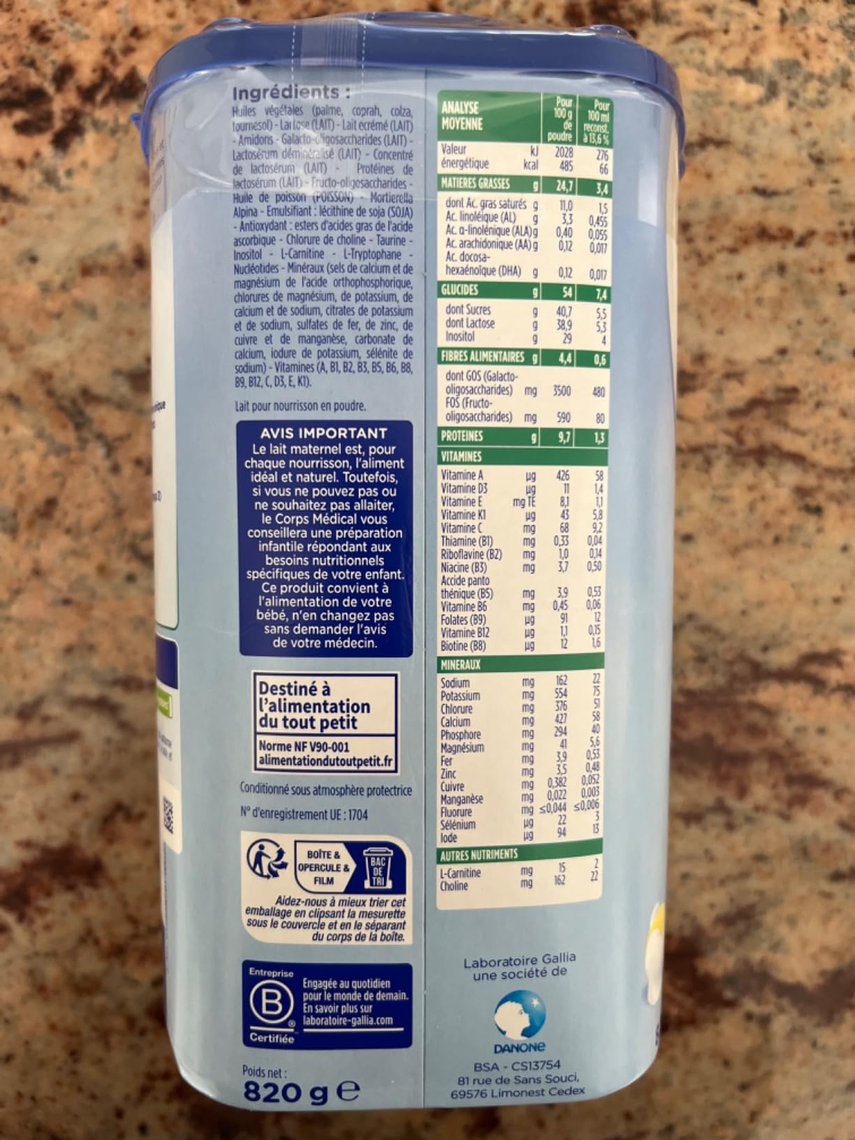 Gallia Galliagest Premium 1 lait poudre 0-6 mois 3x820g épaissi
