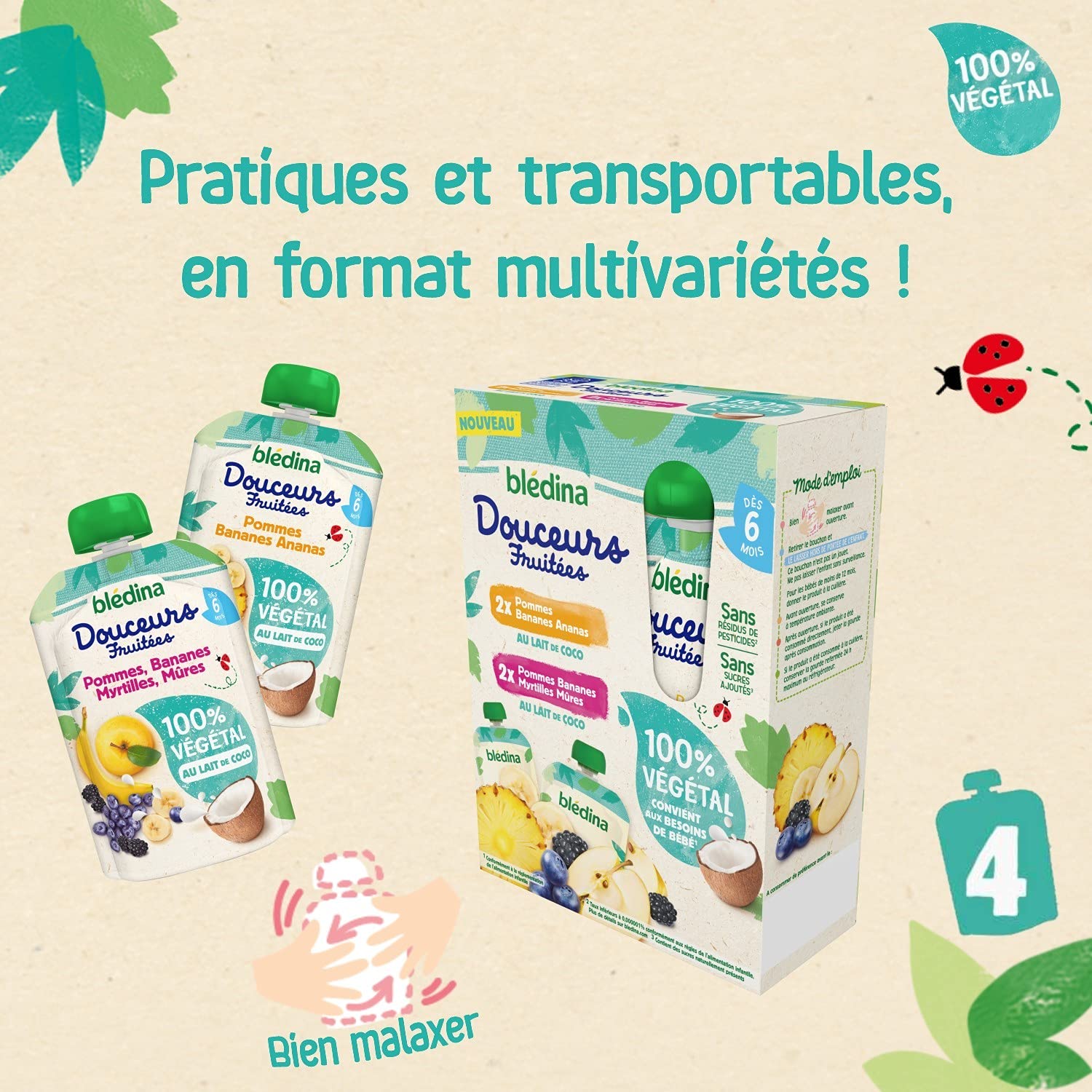 Blédina Douceurs Fruitées gourde 6 mois 16x90g 2 parfums