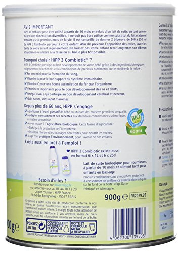HiPP Combiotic 3 lait croissance 10 mois 3x900g bio nature
