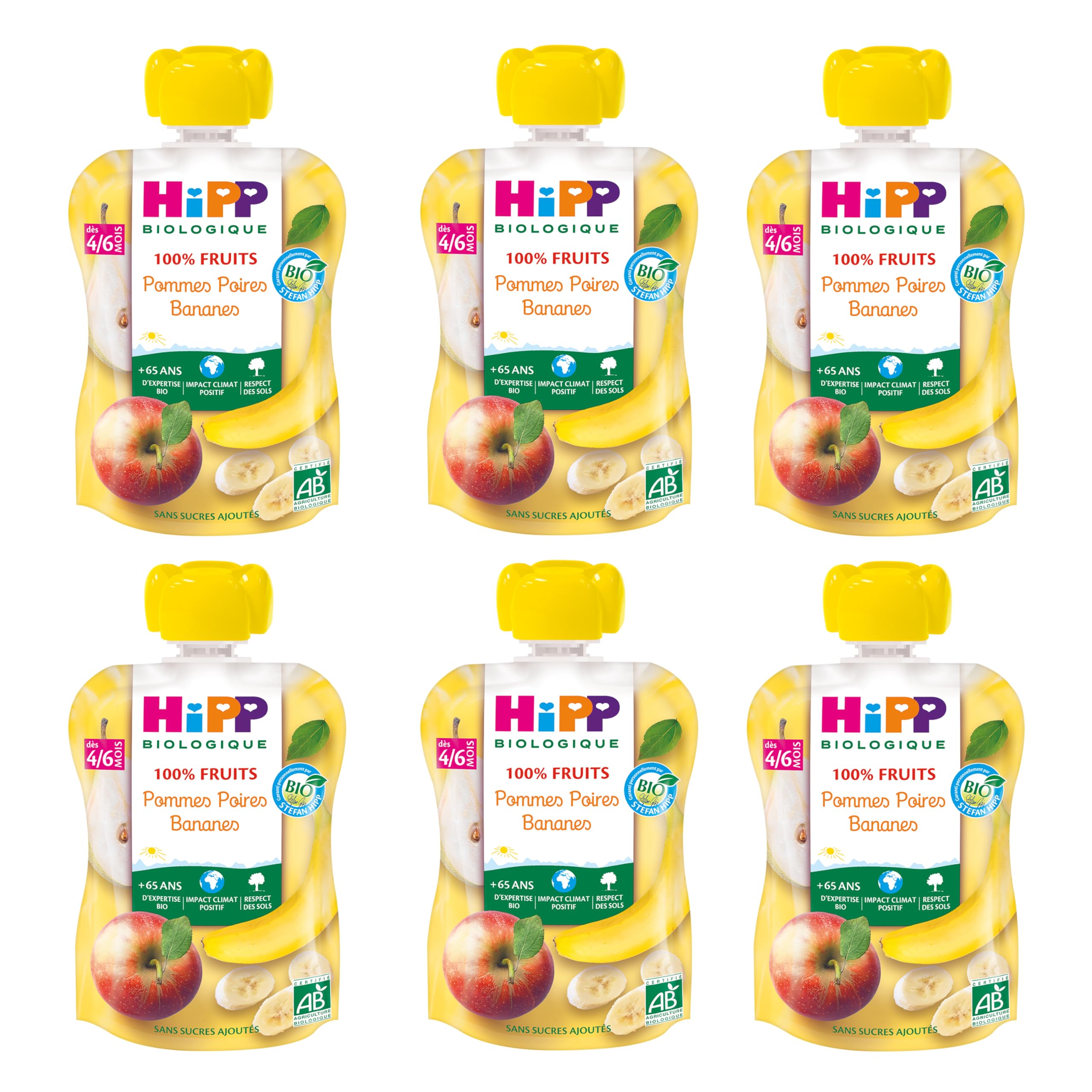 HiPP Fruits en gourdes pomme poire banane 6x90g bio