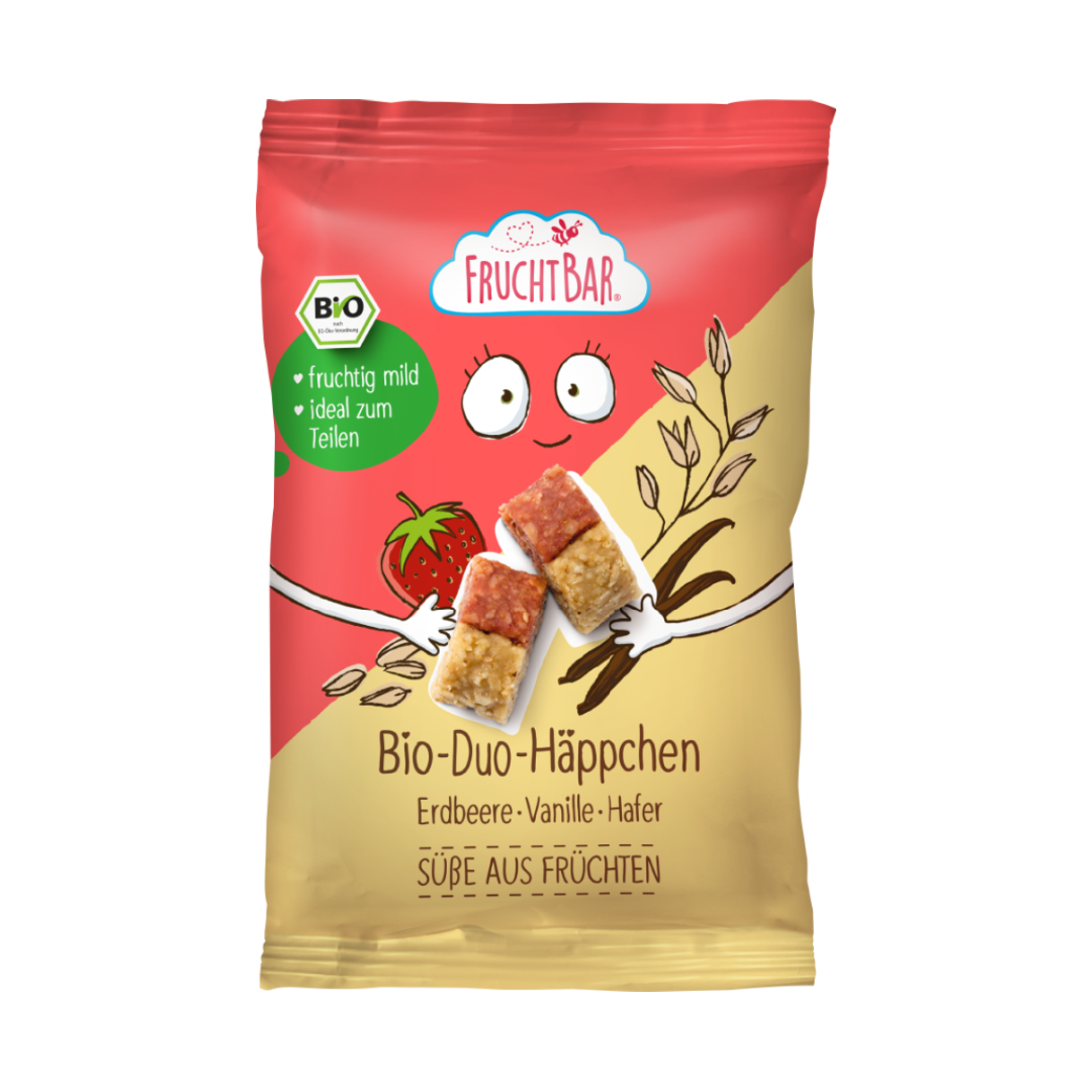 FruchtBar Bio Riegel Duo Häppchen barre avoine pomme fraise