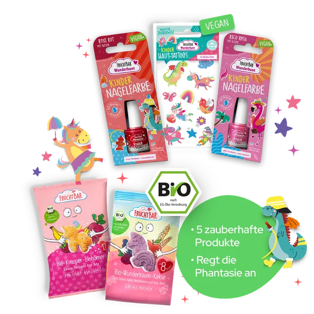 FruchtBar Zauberwelt set cadeau enfant snack tattoo ongles