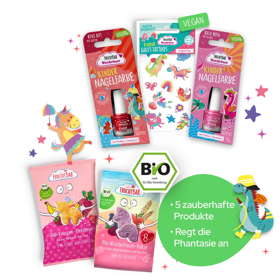 FruchtBar Zauberwelt set cadeau enfant snack tattoo ongles