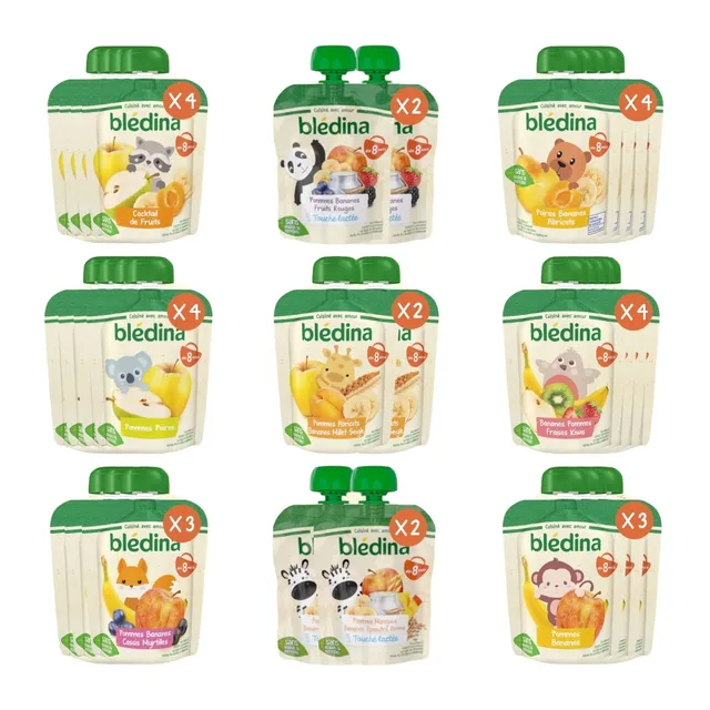 Gallia Blédine gourdes fruits bébé 8 mois 28x90g variétés