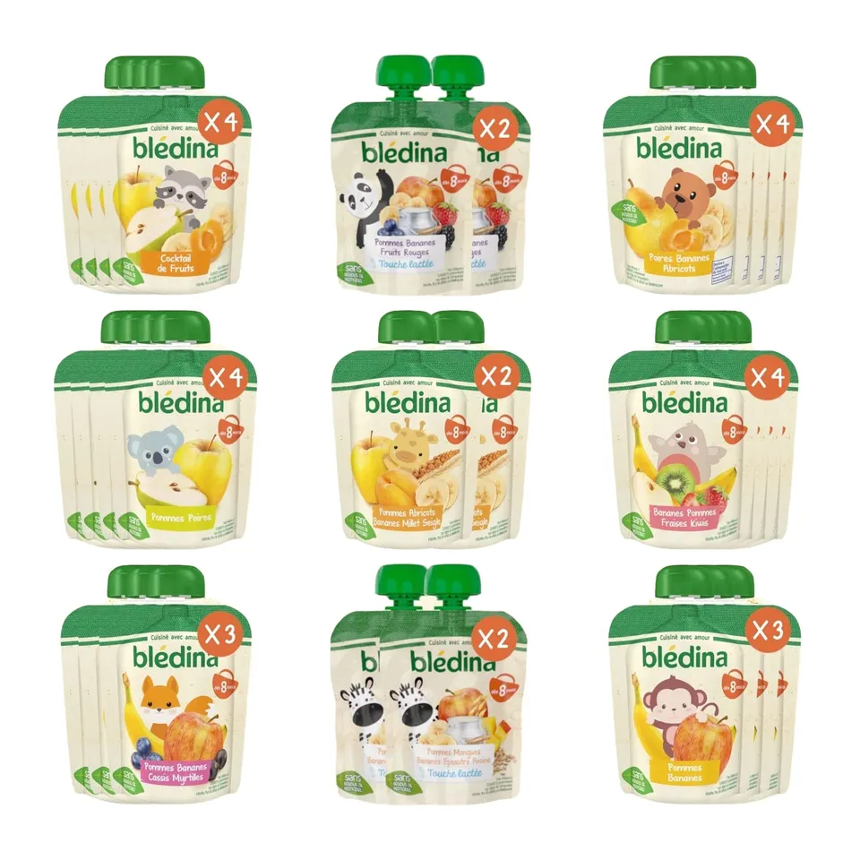 Gallia Blédine gourdes fruits bébé 8 mois 28x90g variétés
