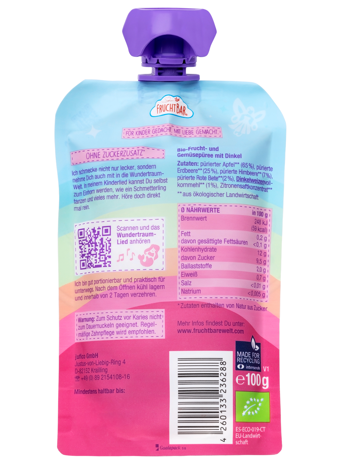 FruchtBar Bio Quetschies gourde fraise framboise épeautre