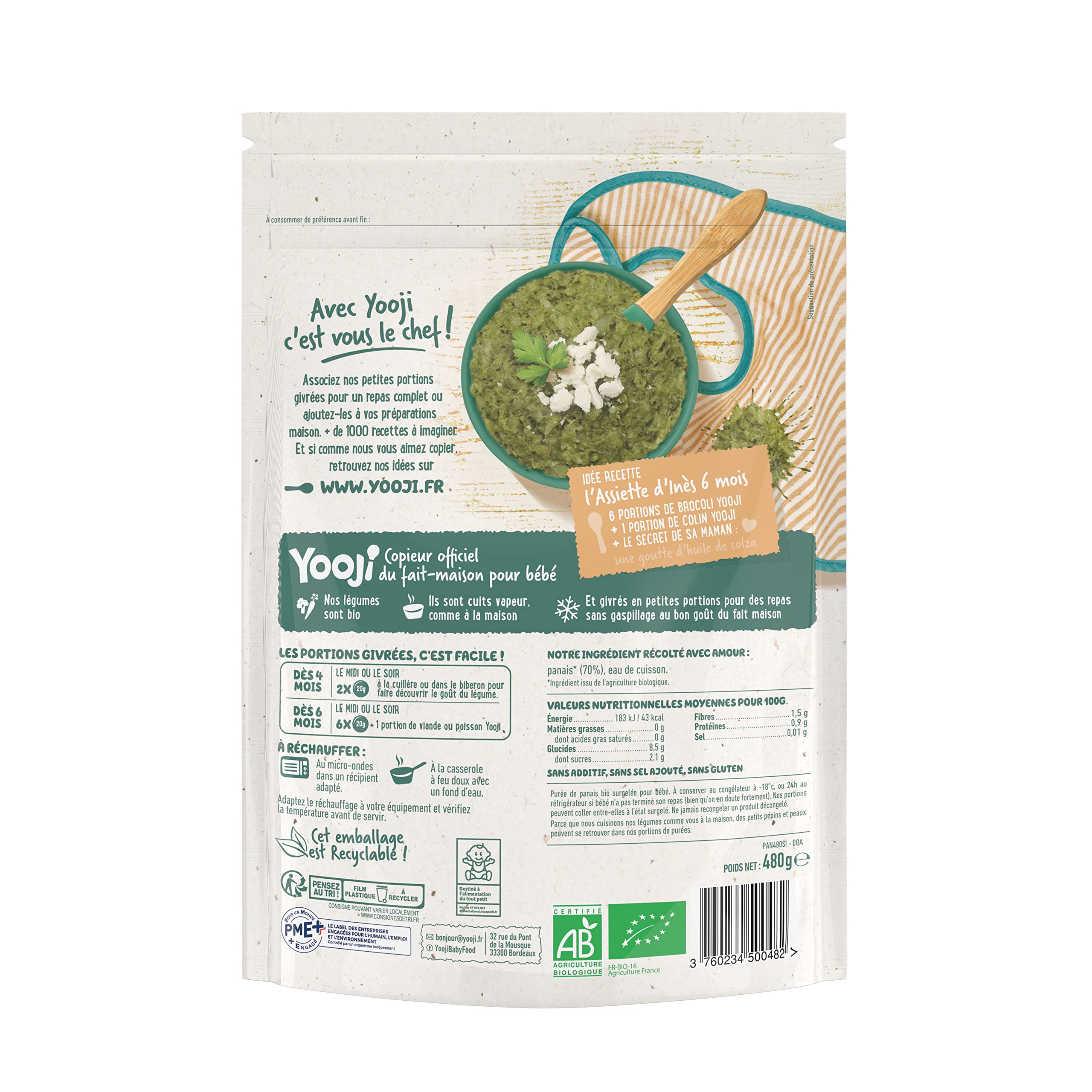 Yooji Purée Lisse Panais Bio Lot 3x480g 12 repas dès 4 mois