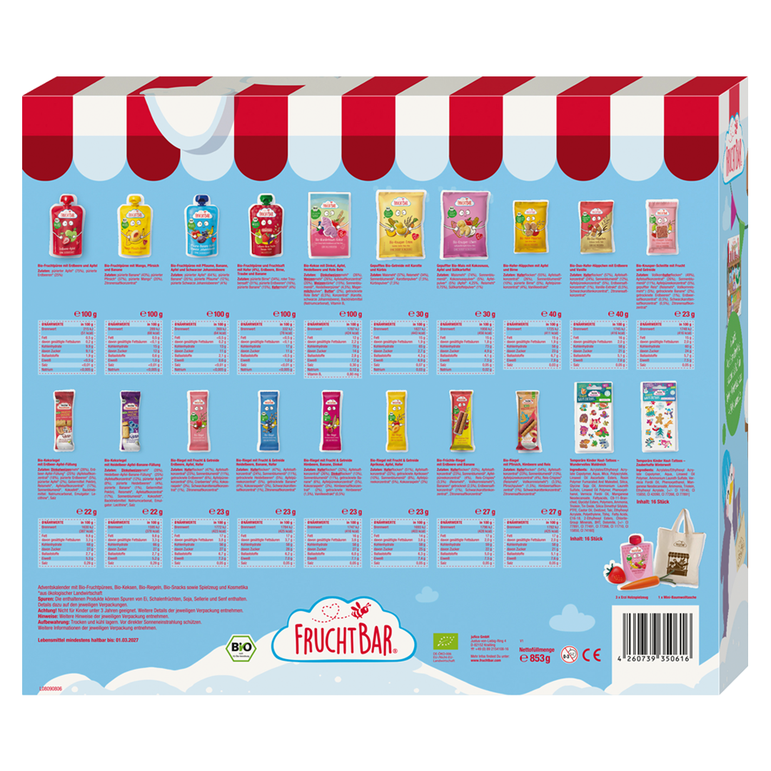 FruchtBar Geschenke Adventskalender Marktstand calendrier de l'avent dès 3 ans