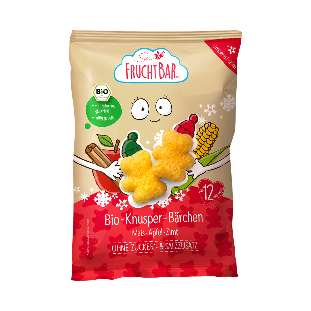 FruchtBar Bio Snacks Knusper Bärchen snack pomme banane