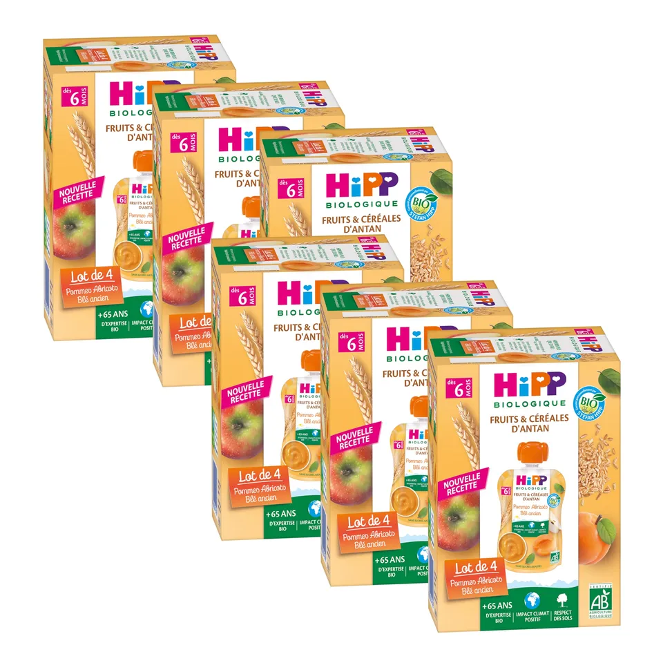 HiPP Fruits Pommes Abricots Blé ancien gourde bio 6 mois lot 24x90g