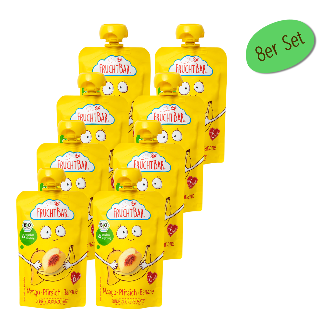 FruchtBar Bio Quetschies Mangue Pêche Banane gourde bébé bio