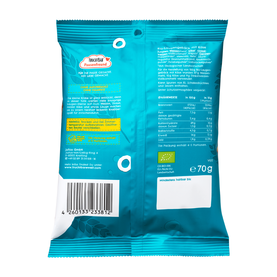 FruchtBar Bio Snacks Laugen Sterne snack bio au fromage dès 3 ans