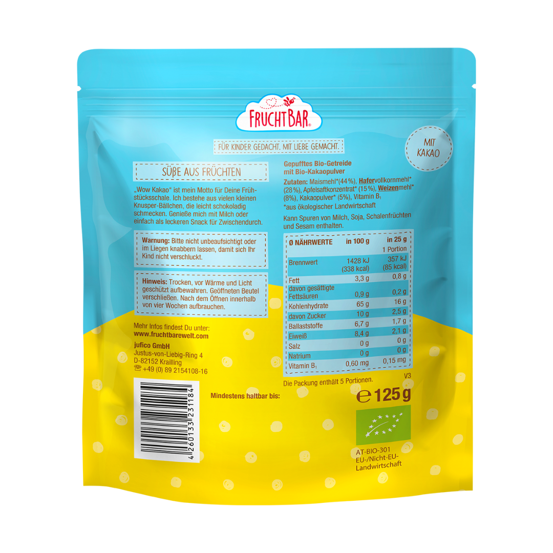 FruchtBar Bio Frühstück Wow Kakao Céréales Bébé 12 Mois