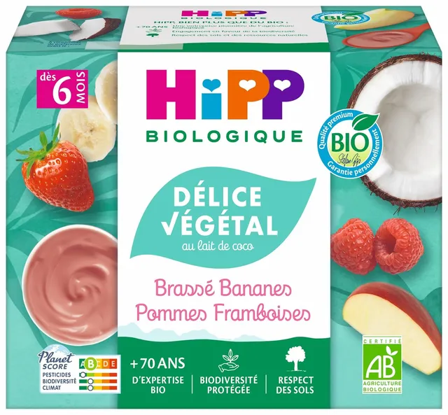 HiPP Délice Végétal Pomme dessert bébé coco 4x100g