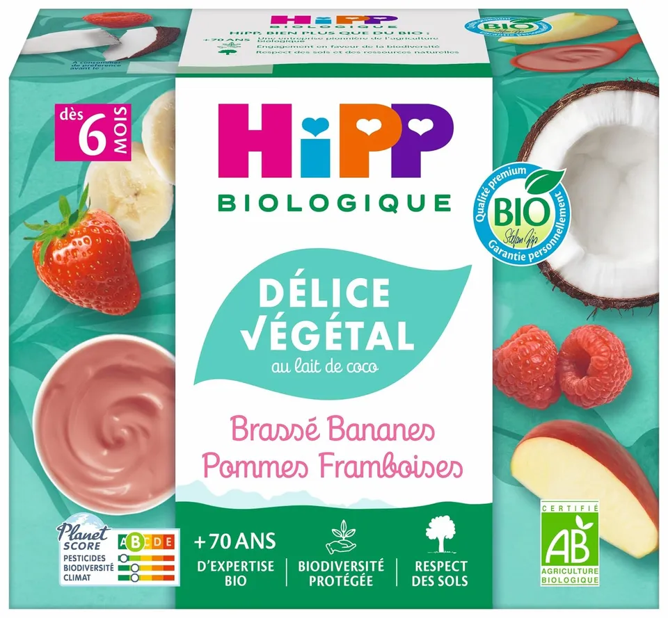 HiPP Délice Végétal Pomme dessert bébé coco 4x100g
