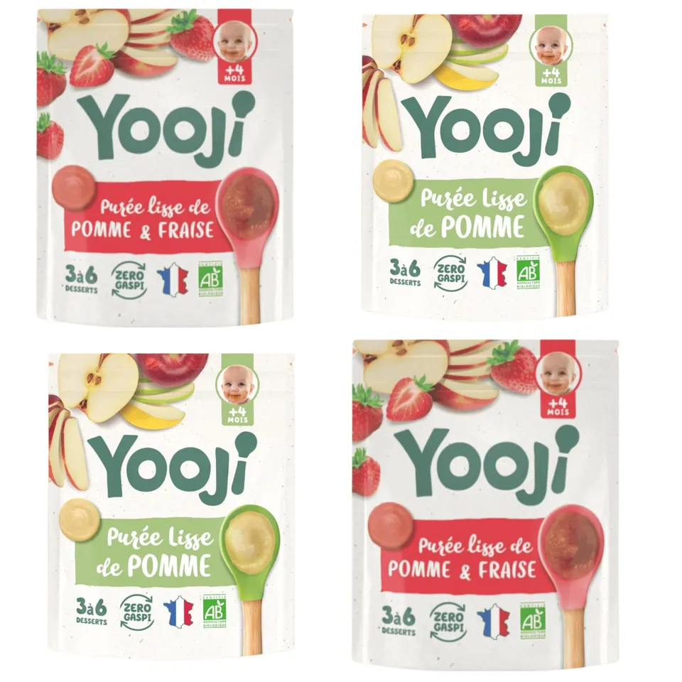 Yooji Purée lisse pomme dessert bébé bio 4 mois 4x300g