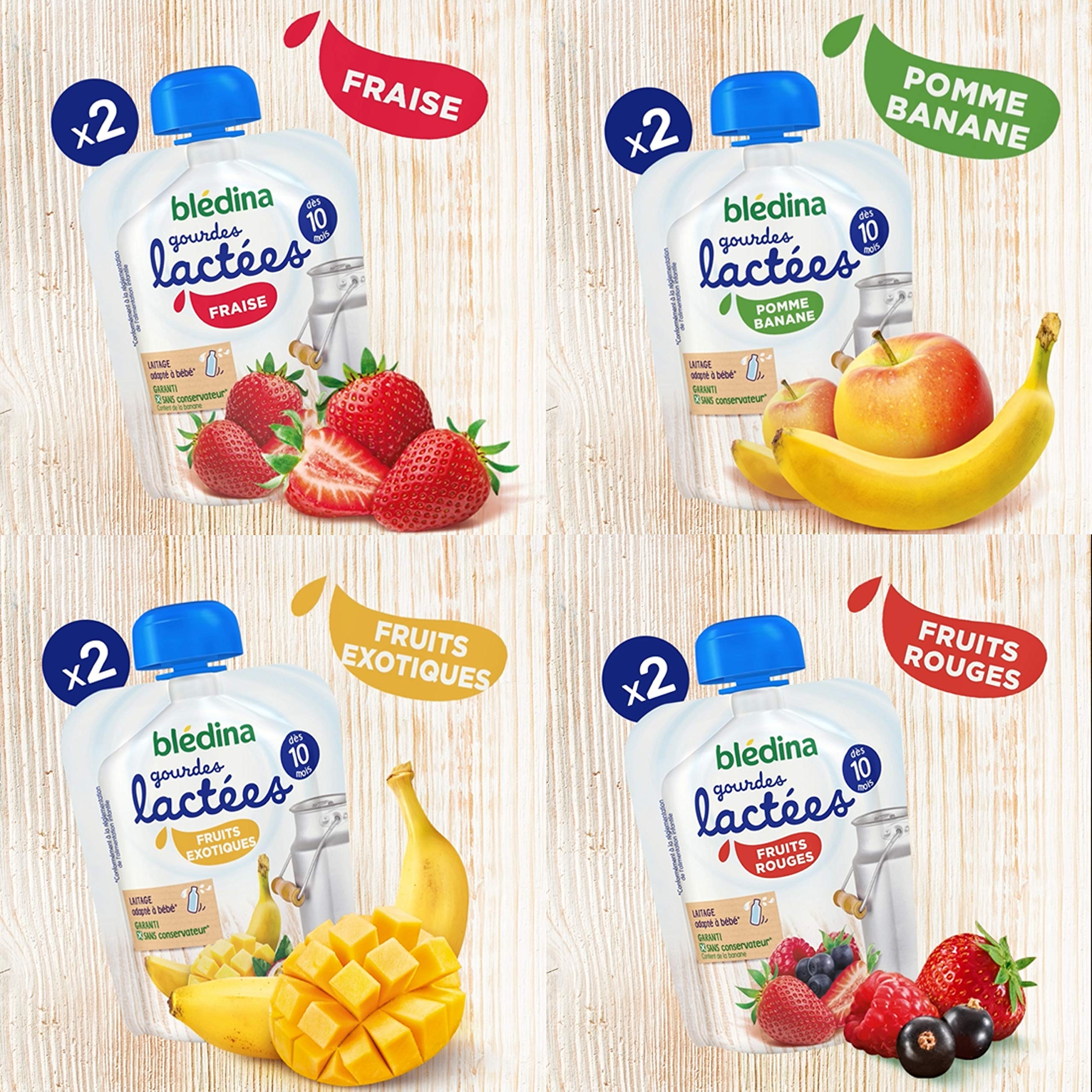 Blédina Blédine Fruits gourdes lactées 10 mois 32x85g 4 parfums