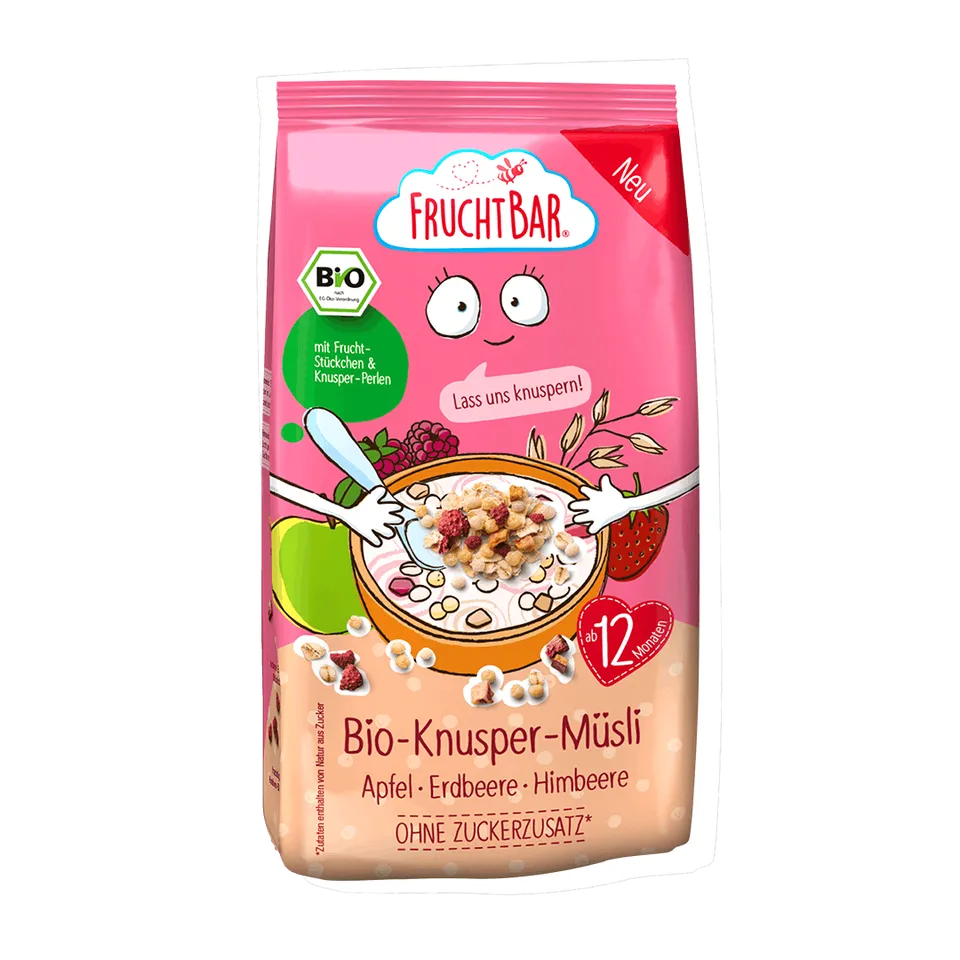FruchtBar Bio Frühstück Knusper Muesli céréales pomme fraise