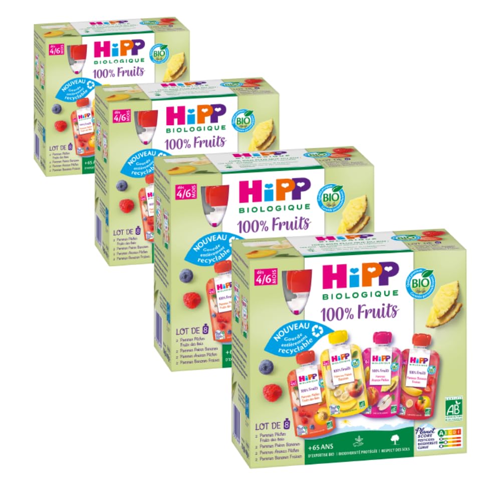 HiPP Fruits gourdes bio 4 mois 32x90g pommes fraises