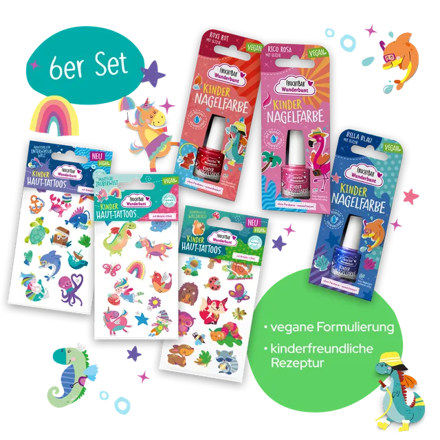FruchtBar Geschenke Wunderbunt Set coffret tatouages et vernis dès 3 ans