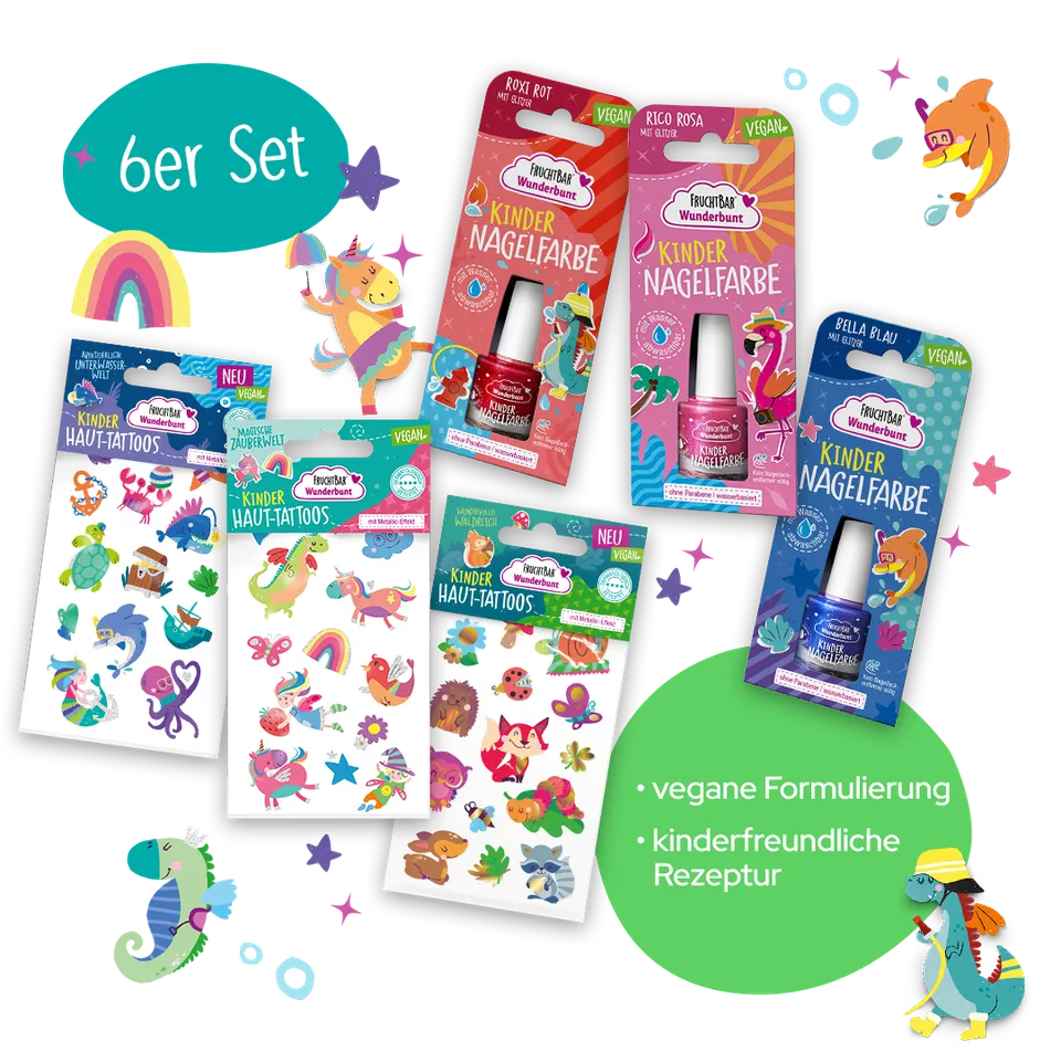 FruchtBar Geschenke Wunderbunt Set coffret tatouages et vernis dès 3 ans