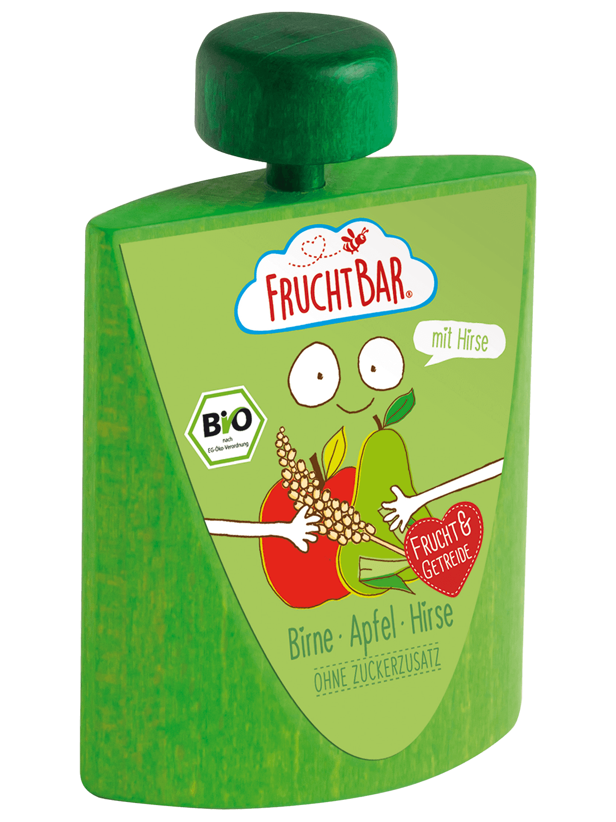 FruchtBar Bio Quetschies poire pomme millet + jouet bois