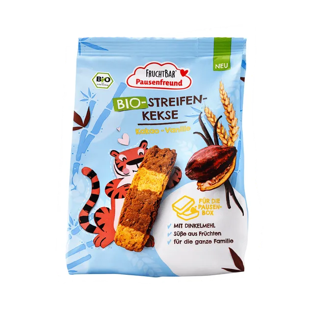 FruchtBar Bio Kekse Streifen Kekse biscuit cacao vanille pièce