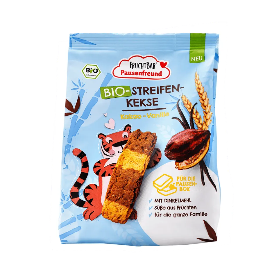 FruchtBar Bio Kekse Streifen Kekse biscuit cacao vanille pièce