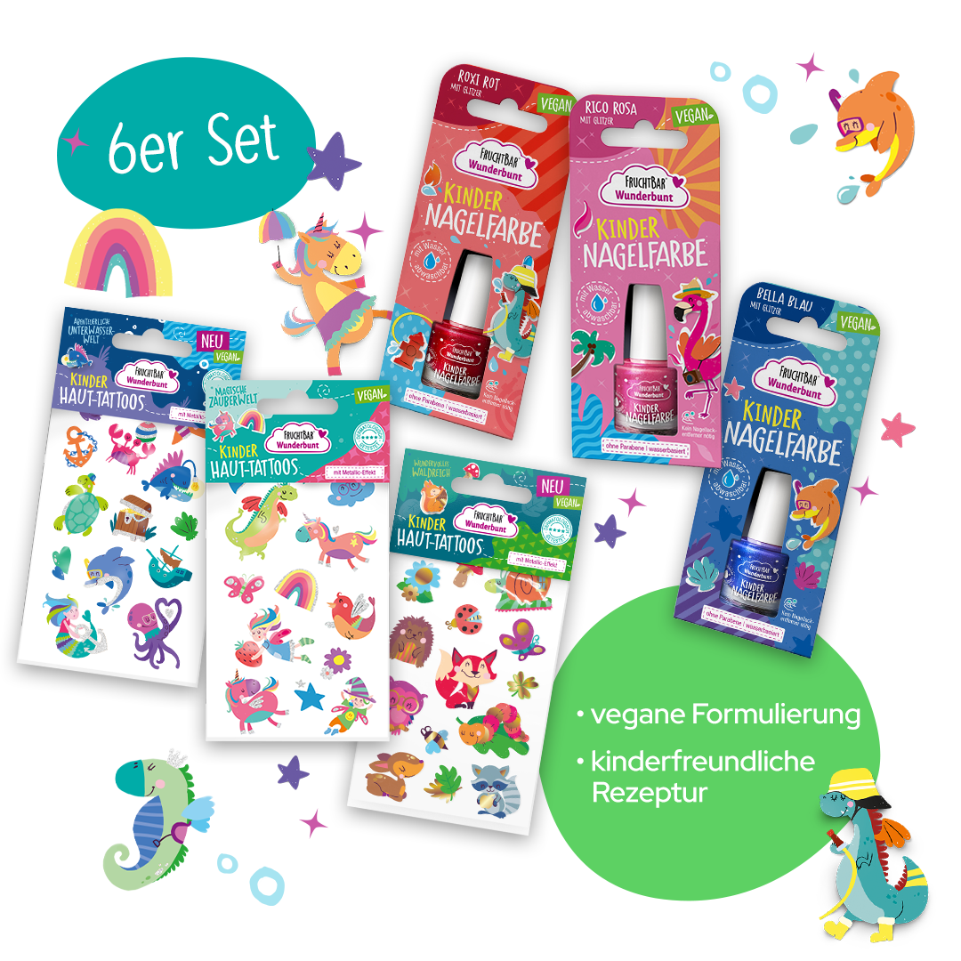 FruchtBar Geschenke Wunderbunt Set coffret tatouages et vernis dès 3 ans