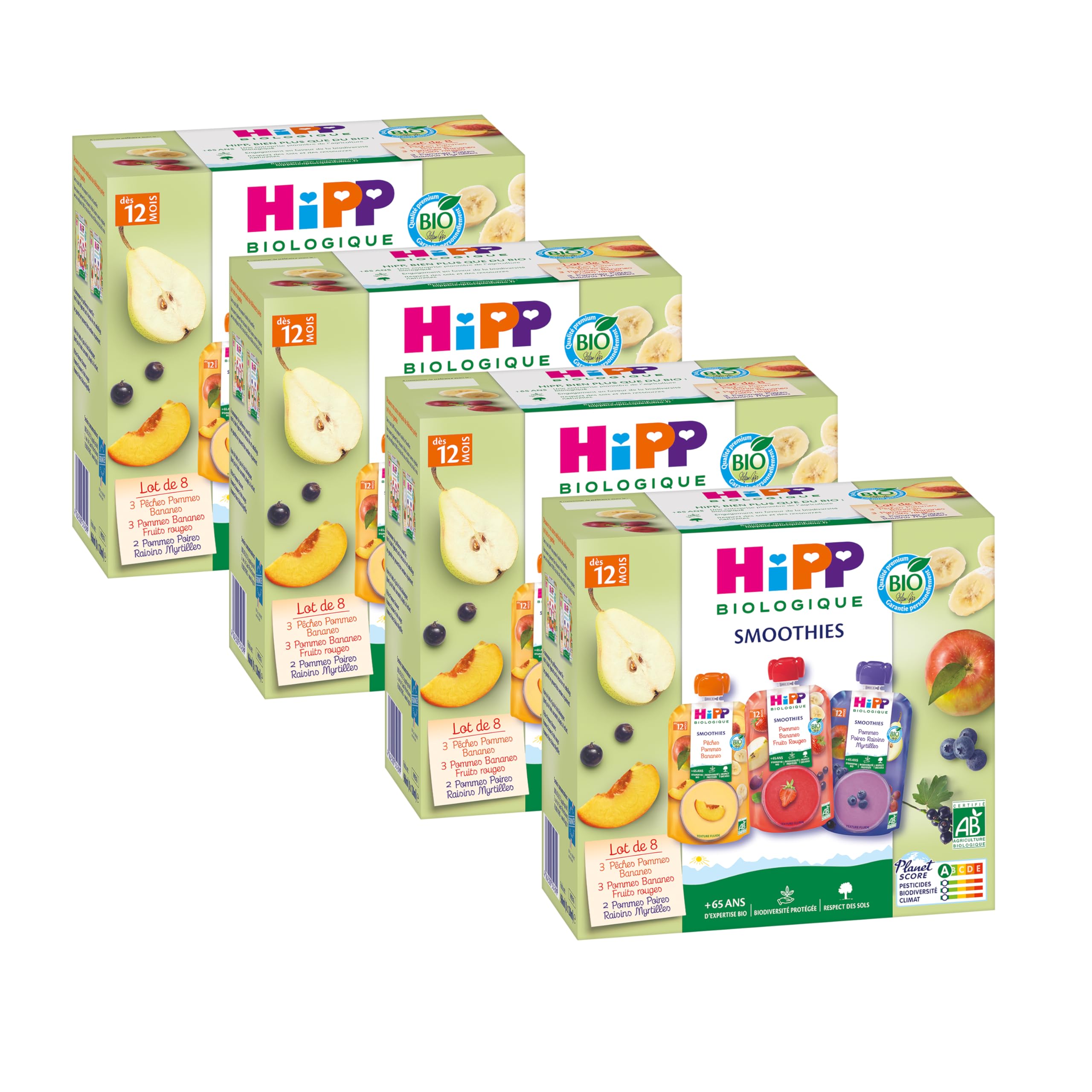 HiPP Smoothies gourde fruits 12 mois 32x120ml 3 parfums bio