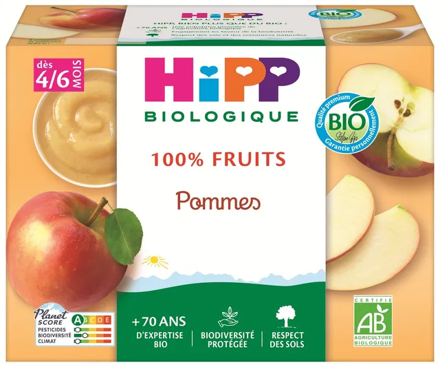 HiPP Fruits Pommes Compote Bébé 6x4x100g Bio Sans Sucres