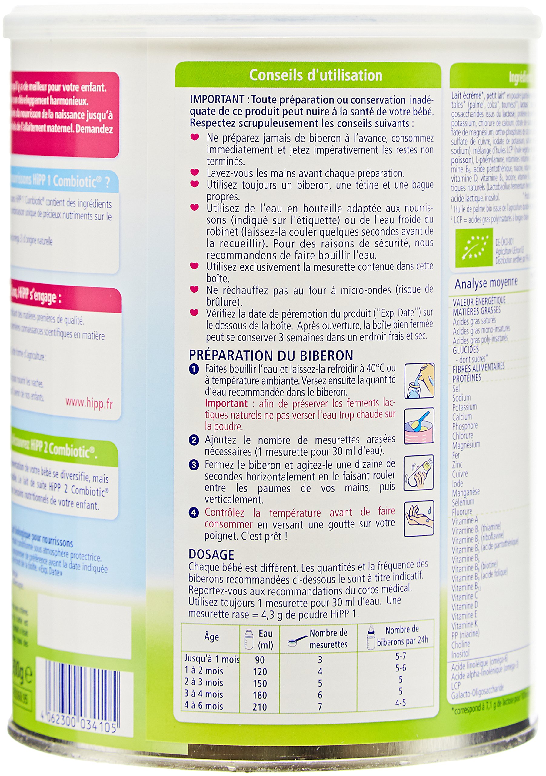 HiPP Biologique 1 Combiotic lait 1er âge 0-6 mois 6x900g bio