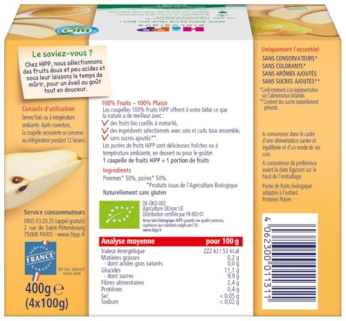HiPP Fruits coupelles pomme-poire bio 6x4x100g dès 4 mois
