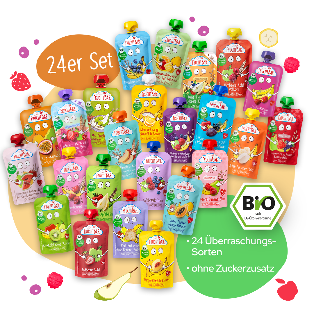 FruchtBar Bio Quetschies coffret gourdes bio 6 mois assortiment