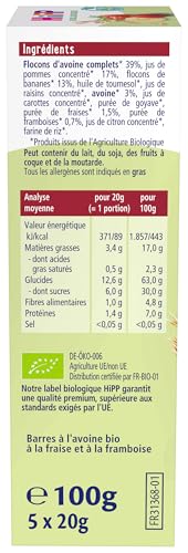 HIPP Goûters et Snacks barres avoine fraises framboises 100g