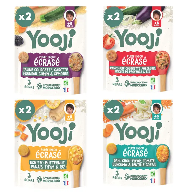 Yooji Écrasé assortiment purée bébé bio 8 mois 8x400g