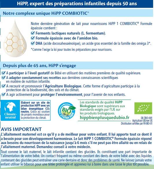 HiPP Laits de suite Lait 1 COMBIOTIC poudre 800g bio épaissi