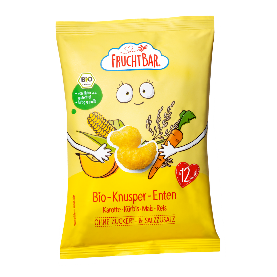 FruchtBar Bio Snacks Knusper Enten snack riz maïs carotte
